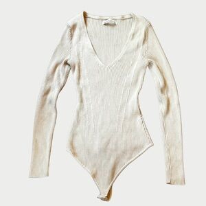 Bodysuit Ribbed Knitted V Neck Long Sleeve